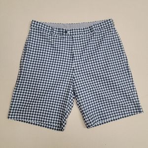 Peter Millar Blue and White Checkered Men's Flat Front Shorts